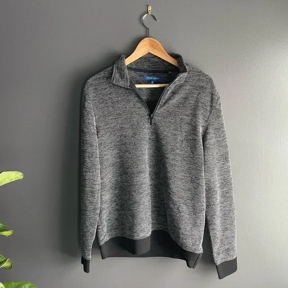 Vince Camuto Quarter Zip Black and White Performance Pullover - Picture 3 of 6